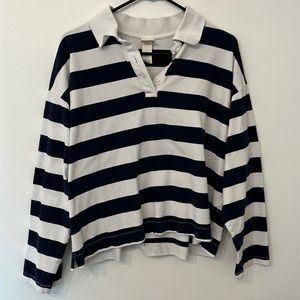 Navy & white striped long sleeve polo